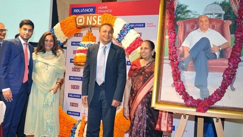 Reliance Home Finance, Anil Ambani, Anmol Ambani, Tina Ambani, Anmol Ambani, ED, Reliance Capital along with Mother Tina Ambani, Anil Ambani, Chairman, ADAG and Dina Mehta at the Reliance Home Finance Listing Ceremony at NSE in Mumbai. Photo: Kamlesh Pednekar