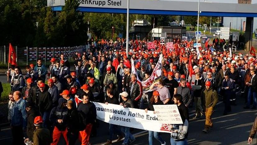Thyssenkrupp Thyssenkrupp steel workers hold a protest rally in Bochum, Germany, September 22, 2017 against the planned combination of the group's European steel operations with those of Tata Steel. Photo: Reuters