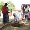 PM Modi lays foundation for toilet under Swachh Bharat Abhiyan, in Shahanshahpur. Photo: PMO Facebook