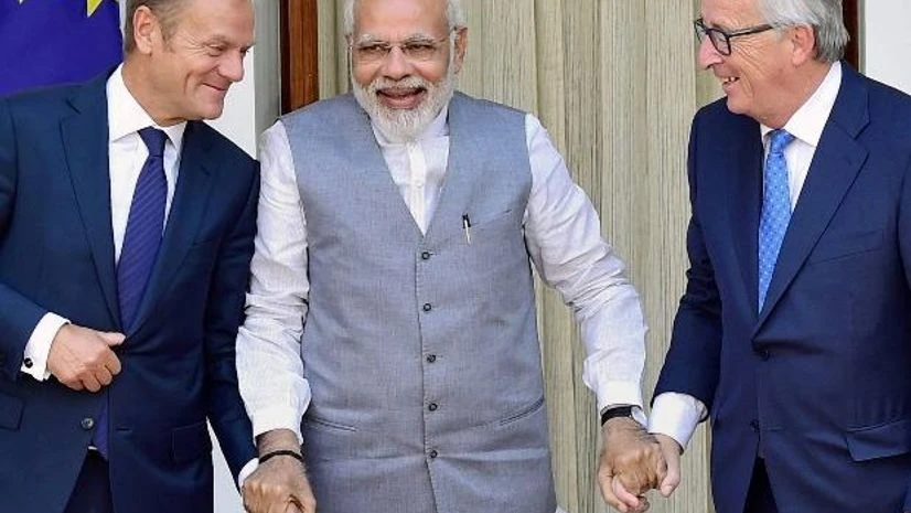 Narendra Modi, Donald Franciszek Tusk, Jean-Claude Juncker Narendra Modi, Donald Franciszek Tusk, Jean-Claude Juncker