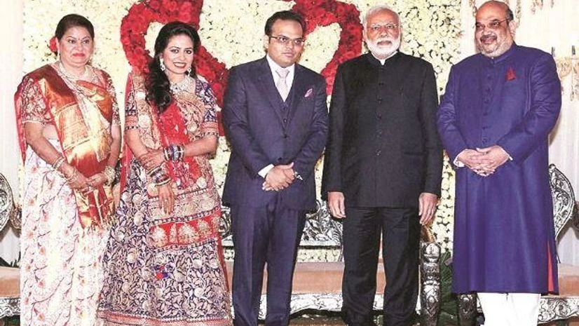 Modi Prime Minister Narendra Modi (second from right) with BJP President Amit Shah (right) and his wife, Sonal (left), son Jay, and daughter-in-law Rishita in New Delhi PTI file