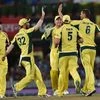 Australian bowler Nathan Coulter-Nile jubiliate with his teammates after dismissed Indian batsman R.Sharma  during the 1st T20 cricket match between India and Australia. Photo: PTI