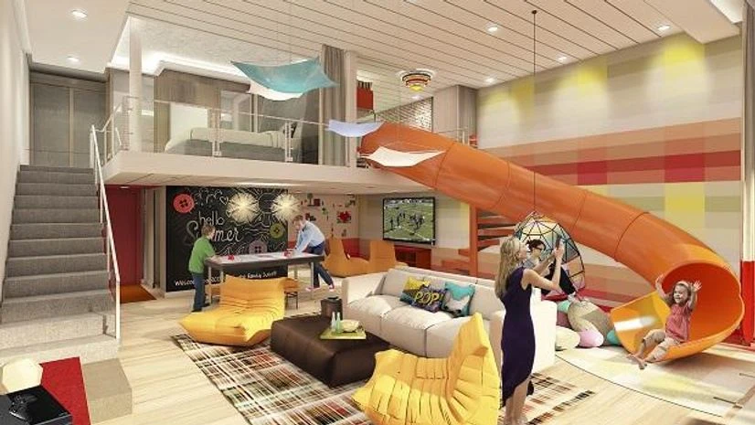 Symphony of the Seas A two-level Ultimate Family Suite that features a slide, a floor-to-ceiling LEGO wall and an air-hockey table