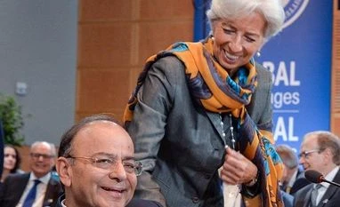 GST a monumental effort; Indian economy on very solid track: IMF chief Arun Jaitley with IMF chief Christine Lagarde. Photo: Ministry of Finance Twitter handle