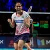 Saina Nehwal after beating Marin. Photo: Doordarshan
