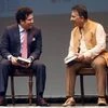 Sunil Gavaskar and Sachin Tendulkar during the launch of senior journalist Rajdeep Sardesai's book 'Democracy's XI'. Photo: PTI