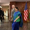 Minister for External Affairs Sushma Swaraj along with US Secretary of State Rex Tillerson before a meeting in New Delhi. (Photo: PTI)