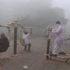 People seen doing excercise at a public park