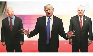 Donald Trump turns to US Supreme Court in immigrant document fight US President Donald Trump (centre), National Security Advisor HR McMaster (left) and State Secretary Rex Tillerson at the 31st ASEAN Summit in the Philippines on Tuesday. Photo: Reuters