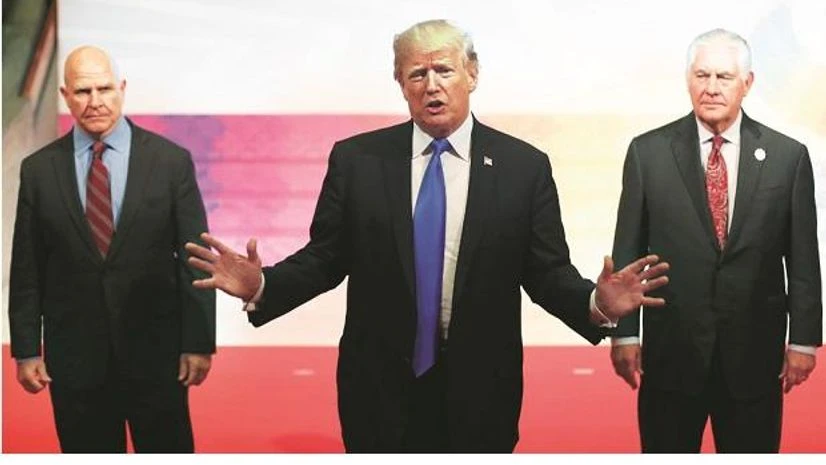 US President Donald Trump US President Donald Trump (centre), National Security Advisor HR McMaster (left) and State Secretary Rex Tillerson at the 31st ASEAN Summit in the Philippines on Tuesday. Photo: Reuters
