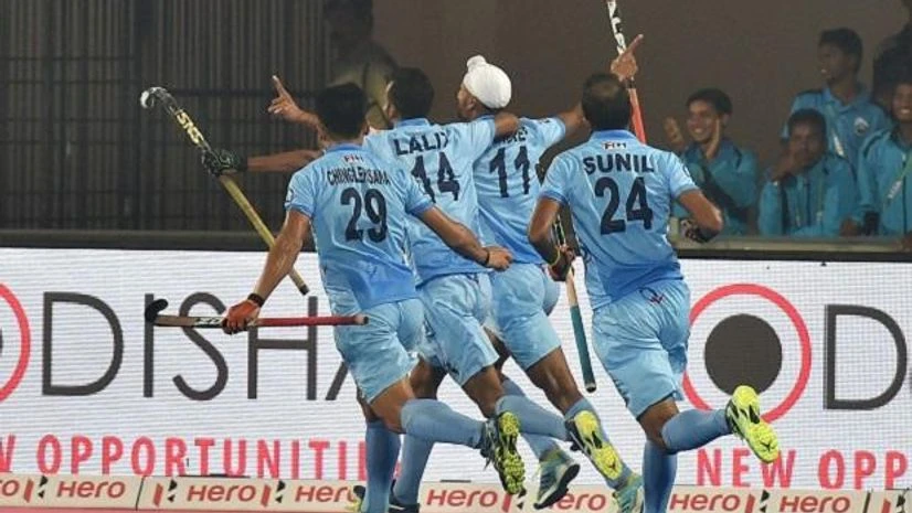 Indian player Mandeep Singh celebrates after scoring a goal against Australia at the Men's Hockey World League Final 2017 in Bhubaneswar on Friday. PTI Indian player Mandeep Singh celebrates after scoring a goal against Australia at the Men's Hockey World League Final 2017 in Bhubaneswar on Friday. PTI