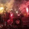 Russian soccer fans of Spartak team burn flares during a Russian Premier League Championship soccer match between Arsenal Tula and Spartak Moscow in Tula, about 200 kilometers (125 miles) south of Moscow. Photo: PTI