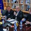 European Commission President Juncker, and European Union's chief Brexit negotiator Verhofstadt and his Brexit team from the European Parliament, attend a meeting at the EU Commission headquarters in Brussels. Photo: Reuters
