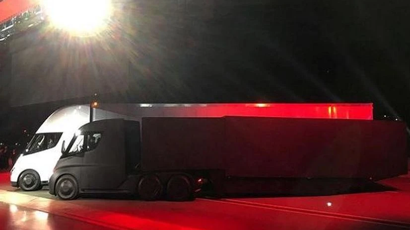 Tesla's new electric semi truck is unveiled during a presentation Tesla's new electric semi truck is unveiled during a presentation