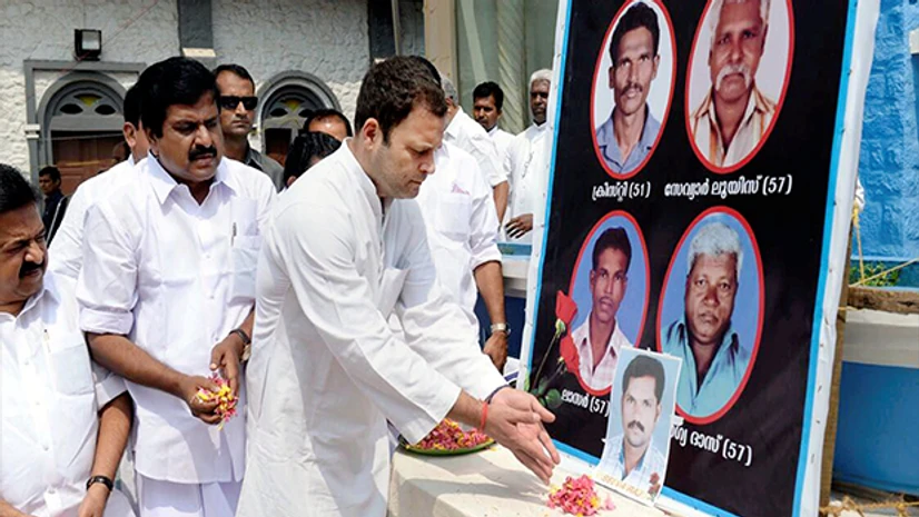 Congress president-elect Rahul Gandhi paying tribute to the fishermen who lost their lives during Cyclone Ockhi Congress president-elect Rahul Gandhi paying tribute to the fishermen who lost their lives during Cyclone Ockhi