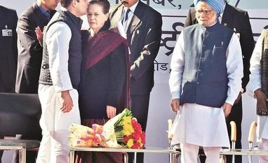 Rahul Gandhi takes charge of the grand old party From left: Congress President Rahul Gandhi with his mother and predecessor Sonia Gandhi, and former PM Manmohan Singh at a function at All India Congress Committee (AICC) headquarters in New Delhi on Saturday. Photo: Sanjay K Sharma