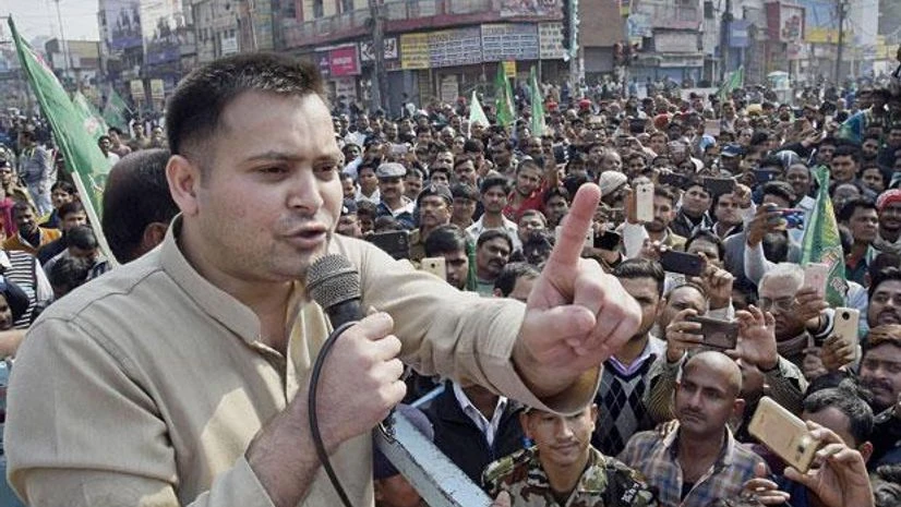Rastriya Janta Dal (RJD) leader Tejashwi Yadav. | Photo: PTI Rastriya Janta Dal (RJD) leader Tejashwi Yadav addressing the crowd during Bihar Bandh to protest against Bihar chief minister Nitish Kumar's new sand mining policy, in Patna
