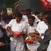 Chennai: Supporters of TTV Dhinakaran celebrate, burst crackers outside his residence as official trends indicate his lead