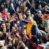 BJP's Jairam Thakur celebrates along with supporter after he was chosen as the party's Legislature party leader at a meeting, in Shimla. Photo: PTI