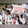 Medical students observe black day during a protest rally against NMC (National Medical Commission) in Bhubaneswar on Tuesday. Photo: PTI Medical students observe black day during a protest rally against NMC (National Medical Commission) in Bhubaneswar on Tuesday. Photo: PTI