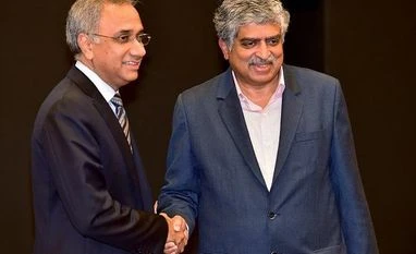 nandan Nilekani, Salil Parekh Newly Appointed Infosys CEO Salil Parekh with Co-founder and Non-executive Chairman Nandan Nilekani. Photo: PTI