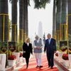 Prime Minister Narendra Modi, his Israeli counterpart Benjamin Netanyahu and his wife Sara at the newly renamed Teen Murti Haifa Chowk in New Delhi. Photo: PTI