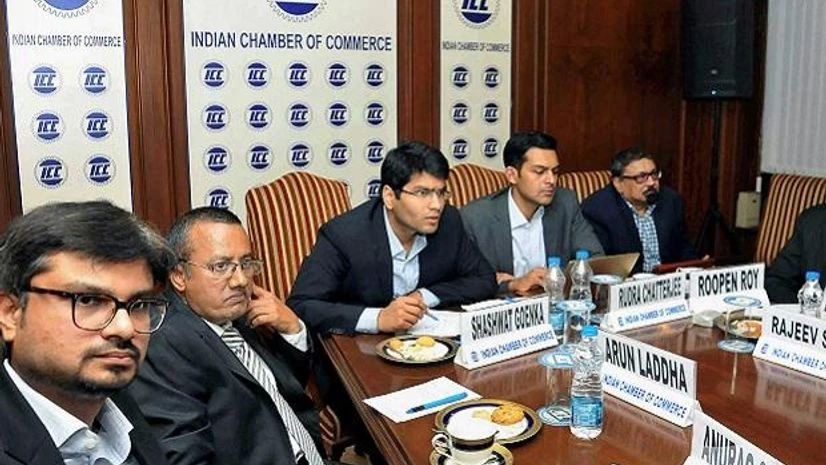 budget, ICC, Shashwat Goenka, Anurag Singhi ICC President Shashwat Goenka, industrialists Anurag Singhi, Arun Laddha, Rudra Chatterjee, Roopen Roy and Rajeev Singh watch a live telecast of Union Budget 2018-19 session in Kolkata on Thursday | PTI Photo