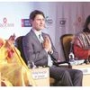Canadian Prime Minister Justin Trudeau with Harsimrat Kaur Badal (left), minister of food processing, and CII President Shobana Kamineni at the Indo-Canada Business Session in New Delhi. (Photo: Dalip Kumar)