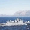 INS Teg, one of the Indian Navy's Krivak III frigates, sails into the South African Navy base at Simon's Town.