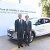 Mr. Chung Eui-sun, Vice Chairman, Hyundai Motor Company with Mr. S H Kim, Vice President, Namyang R&D Centre, Hyundai Motor Company showcasing Next-Generation Fuel Cell Electric