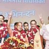 CM Yogi Adityanath with his deputies K P Maurya, left, and Dinesh Sharma, right. They have to ensure the BJP's popularity till 2019