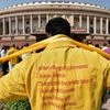TDP MP protest at Parliament House demanding special status for Andhra Pradesh during the second phase of the budget session in New Delhi