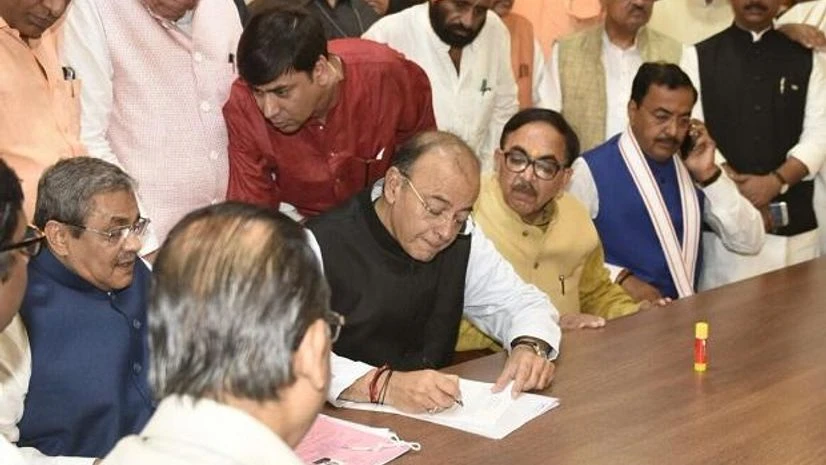Finance Minister Arun Jaitley Finance Minister Arun Jaitley files nomination papers for Rajya Sabha elections in Lucknow. (Photo: ANI)