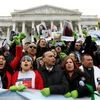 DREAM ON: Supporters of the Dreamers rally on the steps of the Senate in Washington
