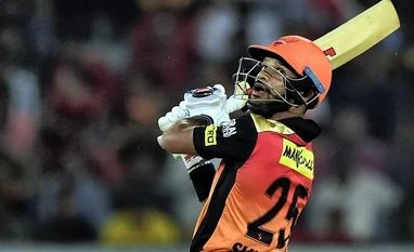 IPL 2018: Dhawan's unbeaten 77 helps Sunrisers crush Royals by 9 wickets Hyderabad : Sunrisers Hyderabad's batsman Shikhar Dhawan plays a shot against Rajasthan Royals during an IPL 2018 cricket match at Rajiv Gandhi International Stadium in Hyderabad