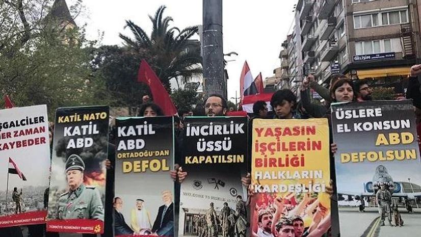 Syria airstrikes, protests against syria airstrike, Communist Party, EU, NATO, US, Donald Trump, chemical attack in Syria Syria airstrikes, protests against syria airstrike, Communist Party, EU, NATO, US, Donald Trump, chemical attack in Syria