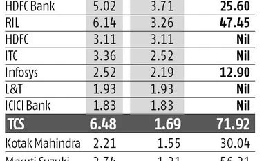 Why most-valued TCS is number eight in free float market capitalisation graph