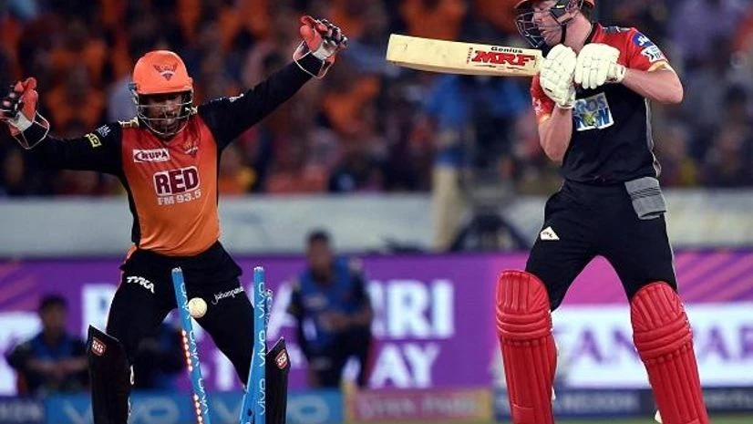 Royal Challengers Bangalore's AB de Villiers clean bowled by Sunrisers Hyderabad's Rashid Khan during the IPL 2018 T20 cricket match in Hyderabad. Photo: PTI Royal Challengers Bangalore's AB de Villiers clean bowled by Sunrisers Hyderabad's Rashid Khan during the IPL 2018 T20 cricket match in Hyderabad. Photo: PTI