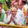BJP legislature party leaders B S Yeddyurappa, accompanied by party leaders Ananth Kumar and K Eshwarappa, gestures while addressing the media after meeting with Governor Rudabhai Vajubhai Vala to stake claim for the formation of government, in Benga