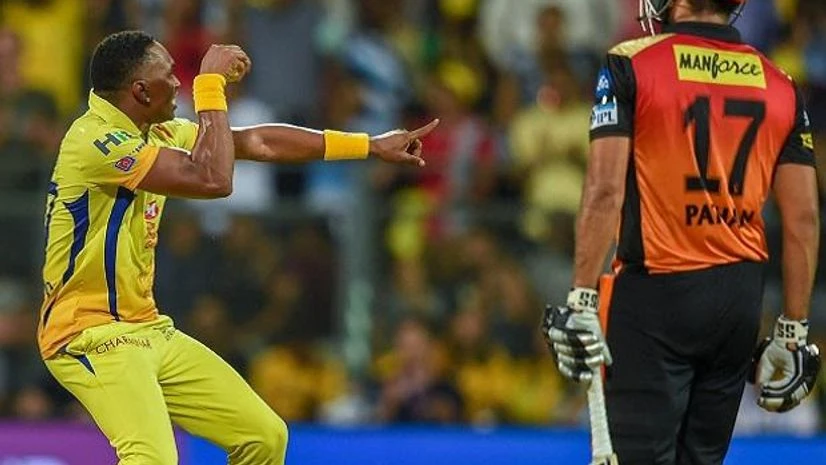 File photo: Chennai Super Kings' Dwayne Bravo celebrates with his teammates the dismissal of Sunrisers Hydrabad's Yusuf Pathan during the 1st IPL 2018 qualifier cricket match, in Mumbai. File photo: Chennai Super Kings' Dwayne Bravo celebrates with his teammates the dismissal of Sunrisers Hydrabad's Yusuf Pathan during the 1st IPL 2018 qualifier cricket match, in Mumbai.