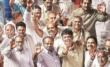 SP-BSP pact in Uttar Pradesh poses a challenge for BJP: Amit Shah Karnataka Chief Minister H D Kumaraswamy, with other JD(S) and Congress leaders. Photo: PTI