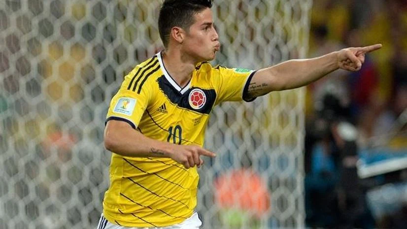 Football player James Rodrigues, celebrating his goal during the match Colombia vs Uruguay