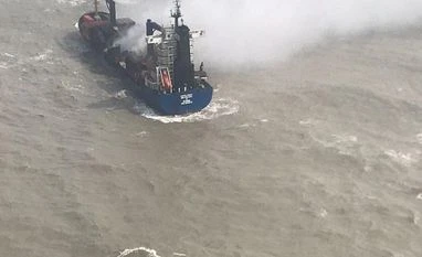 Indian Navy stops burning merchant vessel from drifting towards Bangladesh merchant vessel
