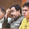 Ram Madhav (centre), who is in charge of the BJP affairs in J&K, with Deputy CM Kavinder Gupta (first from left) and BJP state chief Ravinder Raina at a press conference in New Delhi on Tuesday. Photo: PTI