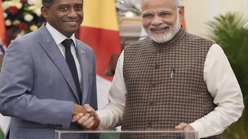 Narendra Modi & Danny Faure Photo: PTI