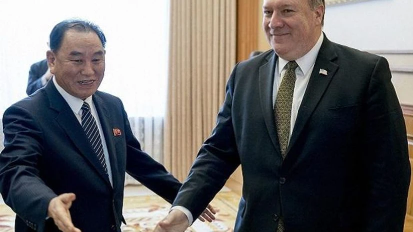 mike pompeo, kim jong chol, US north korea negotiations Pyongyang: US Secretary of State Mike Pompeo, right, and Kim Yong Chol, a North Korean senior ruling party official and former intelligence chief, arrive for a lunch at the Park Hwa Guest House in Pyongyang, North Korea, Saturday, July 7, 2018. Photo
