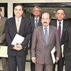 (From left) RBI Deputy Governor Viral Acharya, Governor Urjit Patel, Executive Director M D Patra, and Deputy Governors N S Vishwanathan, Mahesh Kumar Jain and BP Kanungo after Monetary Policy Committee review meeting. Photo: Kamlesh Penekar