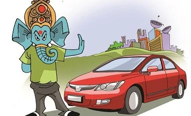 Divine intervention: Lord Ganesha campaigns for road safety in Bengaluru Illustration: Binay Sinha