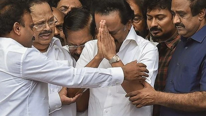 stalin, karunanidhi, dmk DMK leader MK Stalin breaks down while thanking the supporters after Madras High Court’s verdict to allow the burial of his father and former chief minister M Karunanidhi at Marina beach, in Chennai on Wednesday