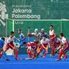 Indian and Hong Kong players in action in the men's hockey pool match at the Asian Games 2018. Photo: PTI